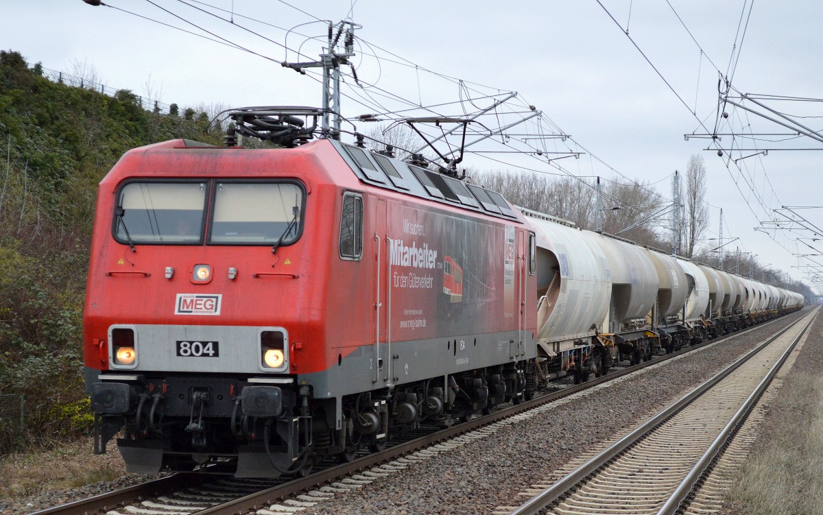 MEG 804 (156 004-4) mit dem Zementstaubzug (leer) Richtung Industrieübergabegebiet Berlin-Nordost am 15.03.16 Berlin-Hohenschönhausen.