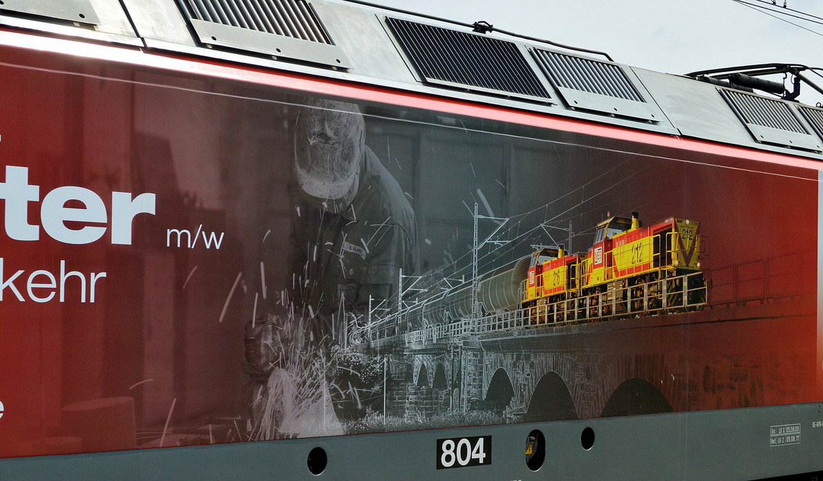 MEG 804 (156 004-4) mit dem schönen Bilder-Motiv an der Seite am 11.07.17 Berlin-Hohenschönhausen.