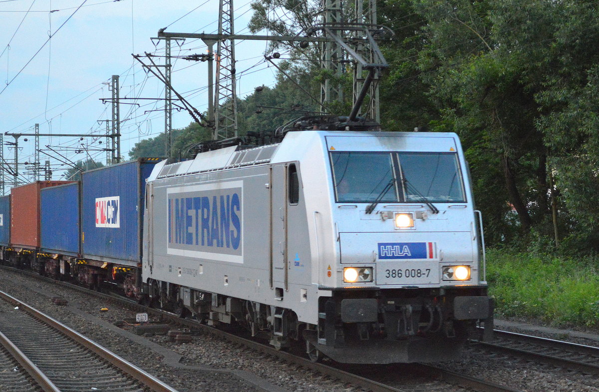 METRANS 386 008-7 mit Containerzug am 20.06.17 Bf. Hamburg-Harburg.