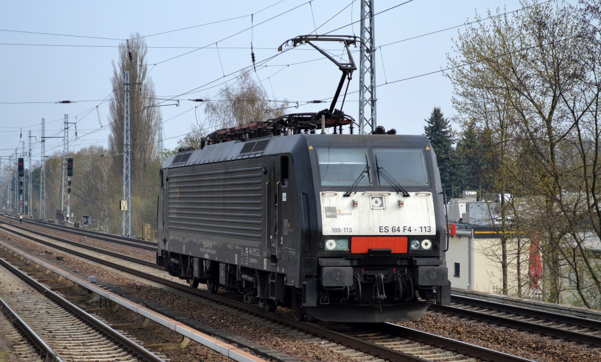 MRCE Dispolok  189-113/ES 64 F4-113 (91 80 6189 113-4 D-DISPO, Siemens Bj.2009) für LTE tätig am 31.03.14 Richtung Karower Kreuz Berlin. 