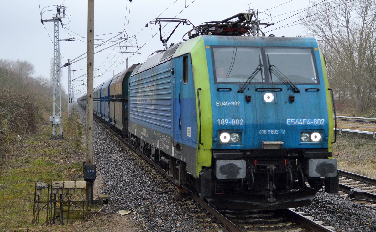 MRCE Dispolok 189-802/EU45-802 mit Schüttgutwagenzug am 12.03.15 Berlin-Hohenschönhausen.