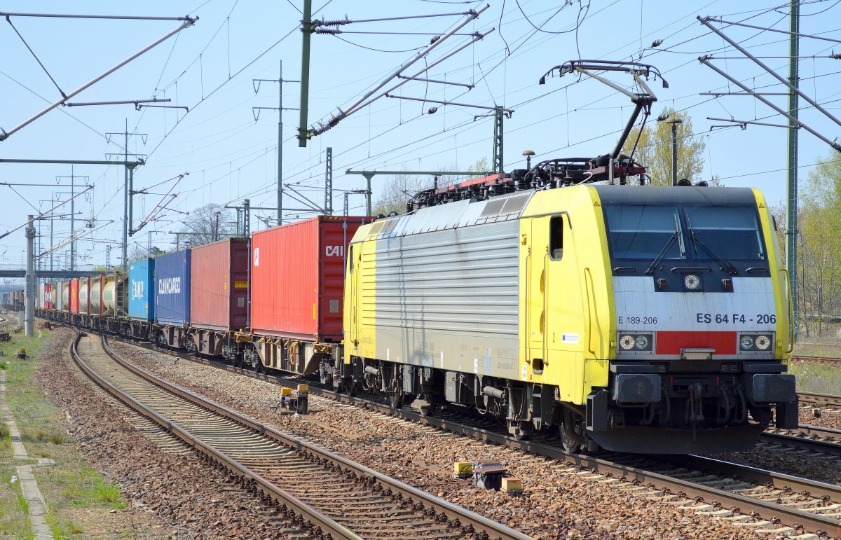 MRCE Dispolok E 189-206 für RTB mit Containerzug am 24.04.15 Bhf. Flughafen Berlin-Schönefeld.
