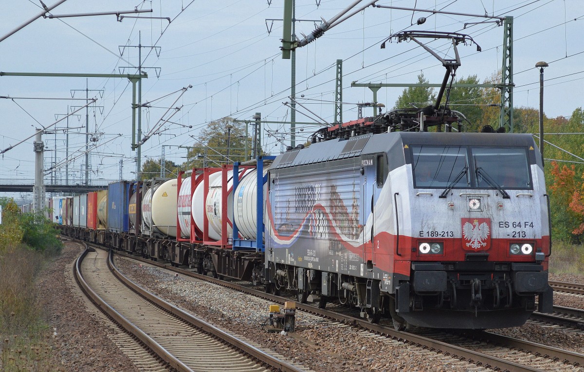 MRCE Dispolok E 189-213/ES 64 F4-213 für ERSR mit dem Poznan-Shuttle am 09.10.14 Flughafen Berlin-Schönefeld. 