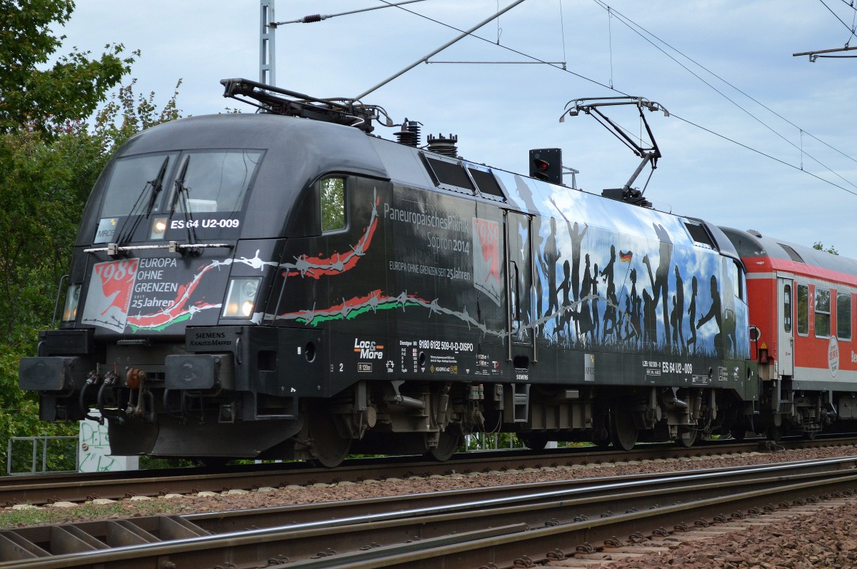 MRCE Dispolok ES 64 U2-009 mit der IRE Zuggarnitur Berlin-Hamburg (Leerfahrt) am 16.09.15 Berlin-Wuhlheide.