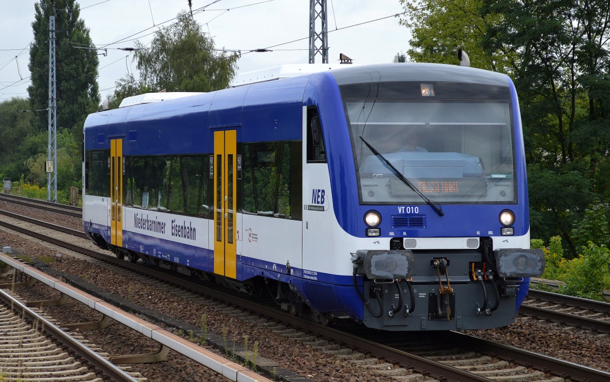 NEB VT 010 (650 542-3) Lt. Display auf Messfahrt am 06.08.14 Richtung Karower Kreuz Berlin.