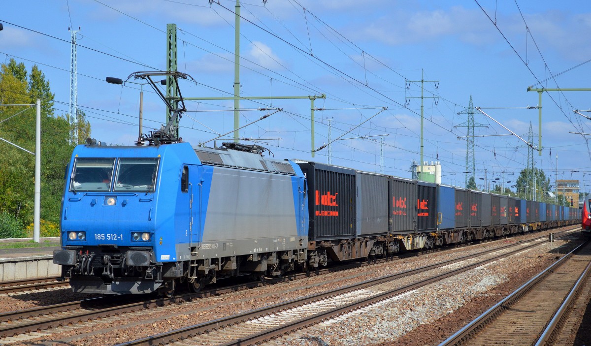 Noch mal mit Containerzug die ATC Lok 185 512-1 von CFL Cargo am 03.09.14 Bhf. Flughafen Berlin-Schönefeld.