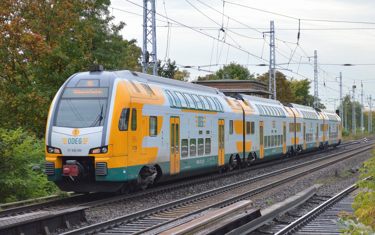 ODEG ET 445.100 auf dem Weg zum Betriebshof in Eberswalde am 08.10.14 Berlin-Karow.