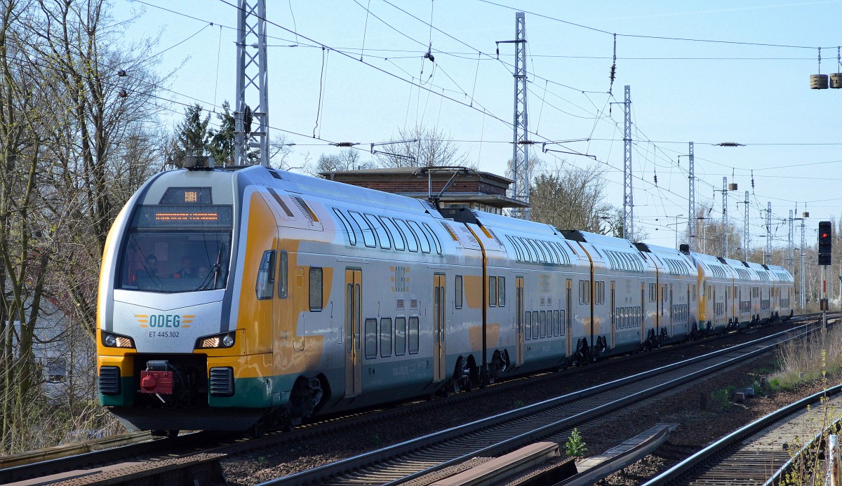 ODEG KISS ET 445.102 + ET 445.105 auf Dienstfahrt Richtung Eberswalde am 14.04.15 Berlin-Karow.