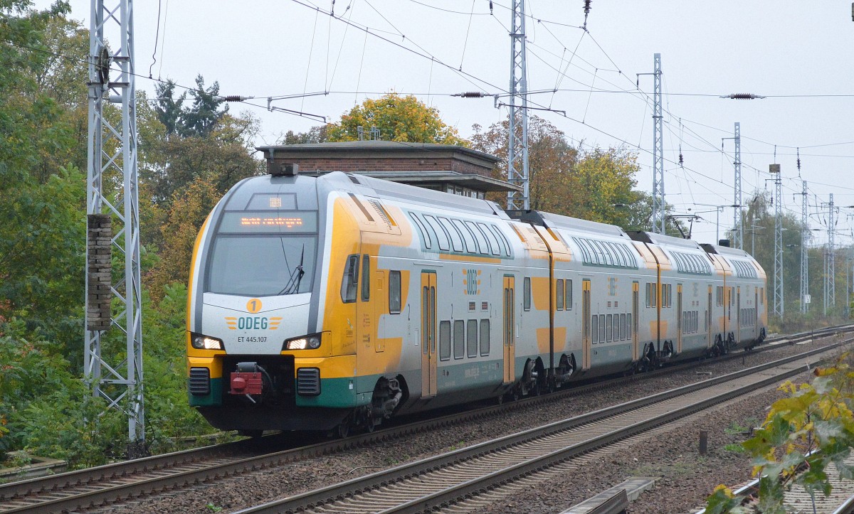 ODEG KISS ET 445.107 fährt zum Betriebshof Eberswalde am 23.10.14 Berlin-Karow.