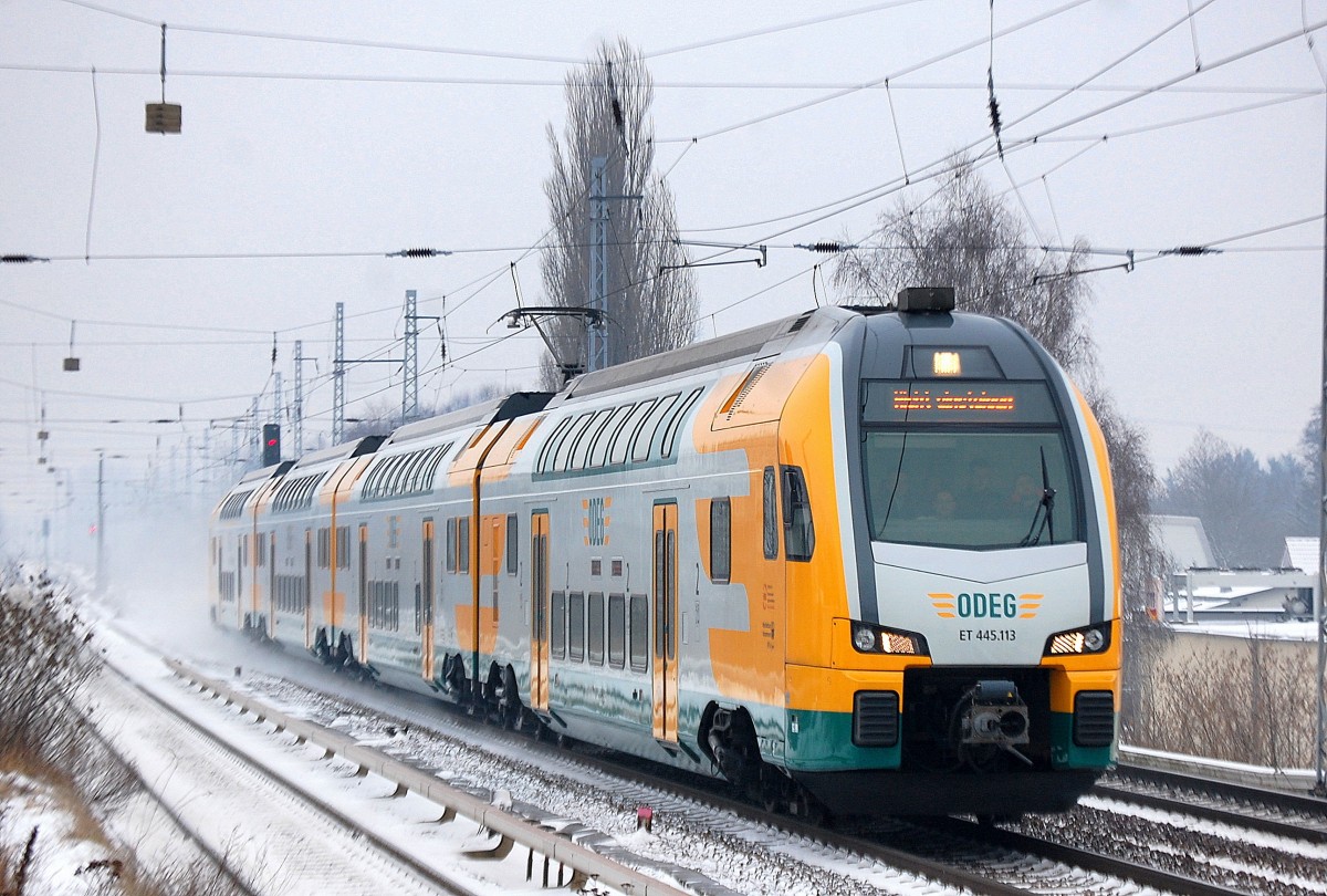 ODEG-KISS ET 445.113 fährt zur Bereitstellung am 28.01.14 Berlin-Karow.