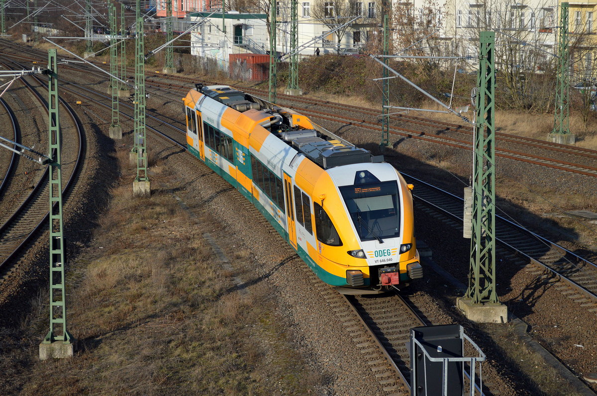 ODEG VT 646.040 Richtung Berlin-Pankow Höhe Berlin Bornholmer Str. am 16.02.17