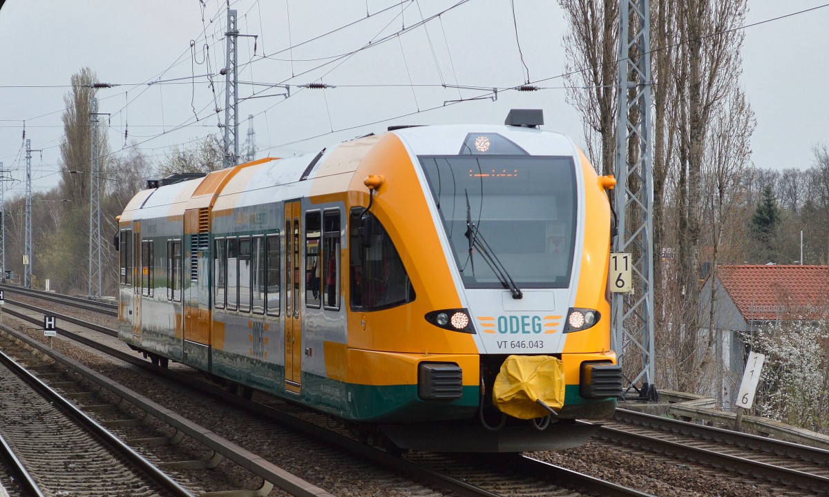 ODEG Vt 646.043 auf Dienstfahrt Richtung Innenstadt am 21.03.14 Berlin-Karow.