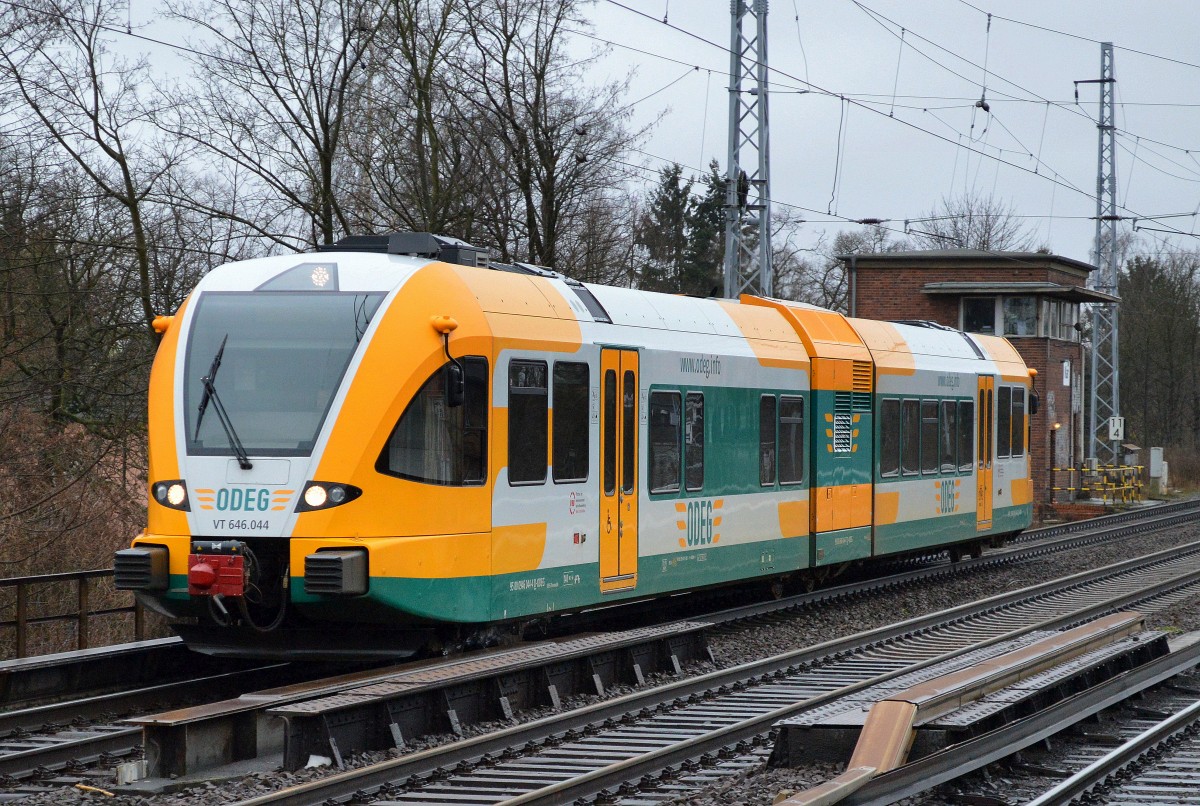 ODEG VT 646.044 auf Dienstfahrt Richtung Eberswalde, 09.02.15 Berlin-Karow.