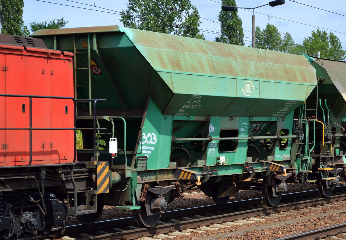 Offener Schüttgutwagen (Schotterwagen) vom Einsteller ITL mit der Nr. 47 80 D-ITL 6451 220-7 Fcs HEIMATBAHNHOF: PIRNA am 23.07.16 Bf. Flughafen Berlin-Schönefeld.