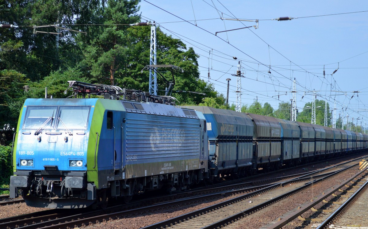 PKP Cargo EU45-805/189-805 mit Ganzzug Schüttgutwagen am 17.07.15 Berlin Hirschgarten.