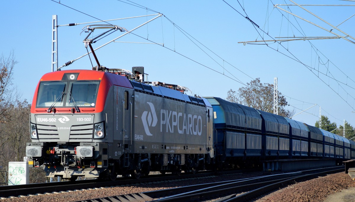PKP Cargo mit EU46-502/193-502 und Schüttgutwagen am 16.03.16 Berlin-Wuhlheide.