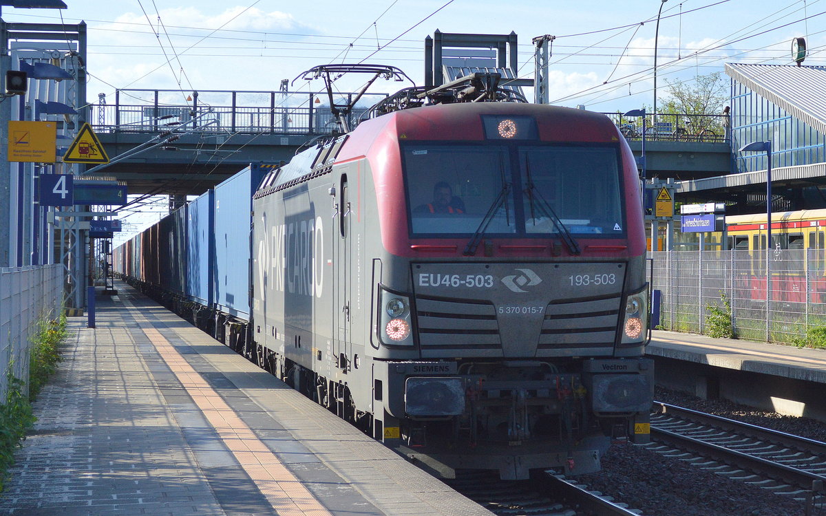 PKP Cargo mit EU46-503/193-503 mit Containerzug am 15.05.17 Bf. Berlin-Hohenschönhausen.