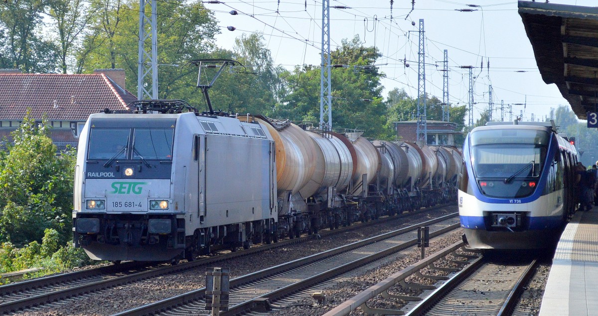 Railpool Mietlok 185 681-4 für SETG mit Kesselwagenzug (Kreideschlamm Richtung Schwedt am 15.09.14 Berlin-Karow.