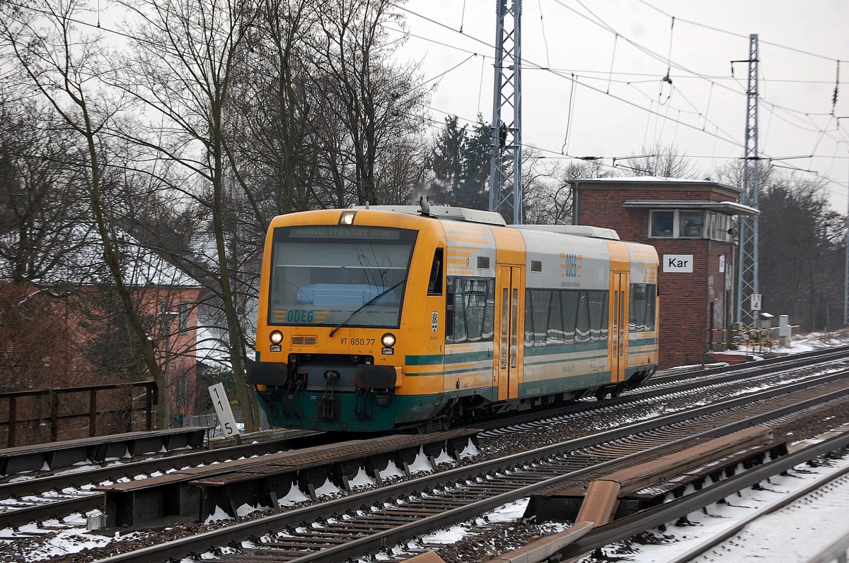 RB60 nach Frankfurt(Oder) mit ODEG VT 650.77 Richtung Bernau am 31.01.14 Berlin-Karow.         