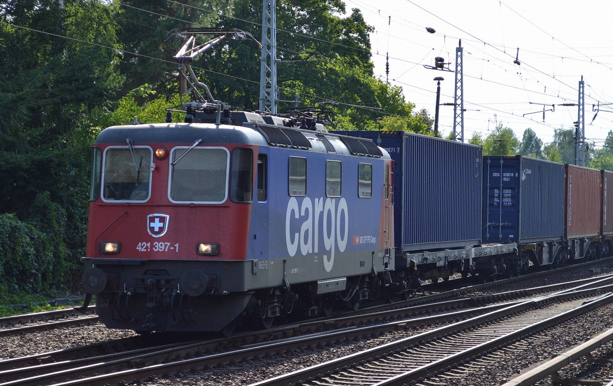 Re 421 397-1 mit Containerzug am 24.07.15 Berlin-Hirschgarten.