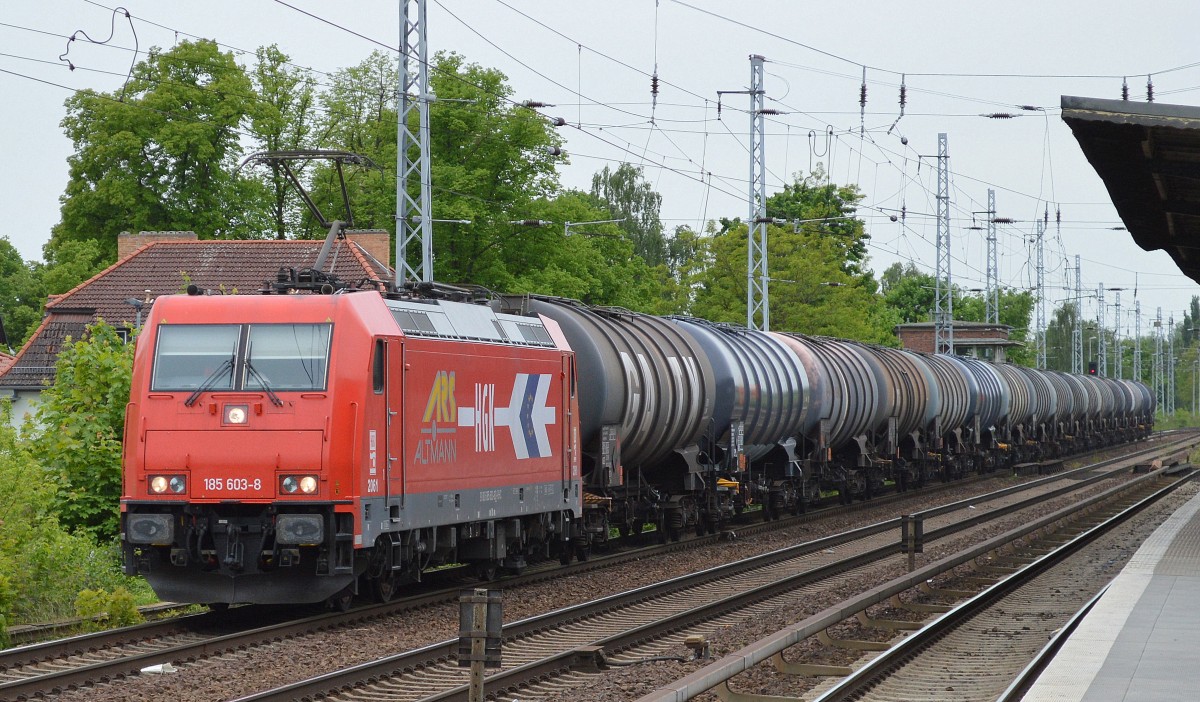 RHC 185 603-8 mit Leerzug Kesselwagen nach Stendell (Schwedt)am 20.05.15 Berlin-Karow.