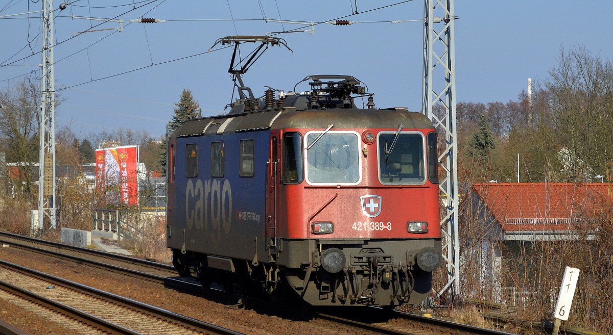 SBB Cargo Mietlok Re 421 389-8 Richtung Bernau am 27.02.15 Berlin-Karow.