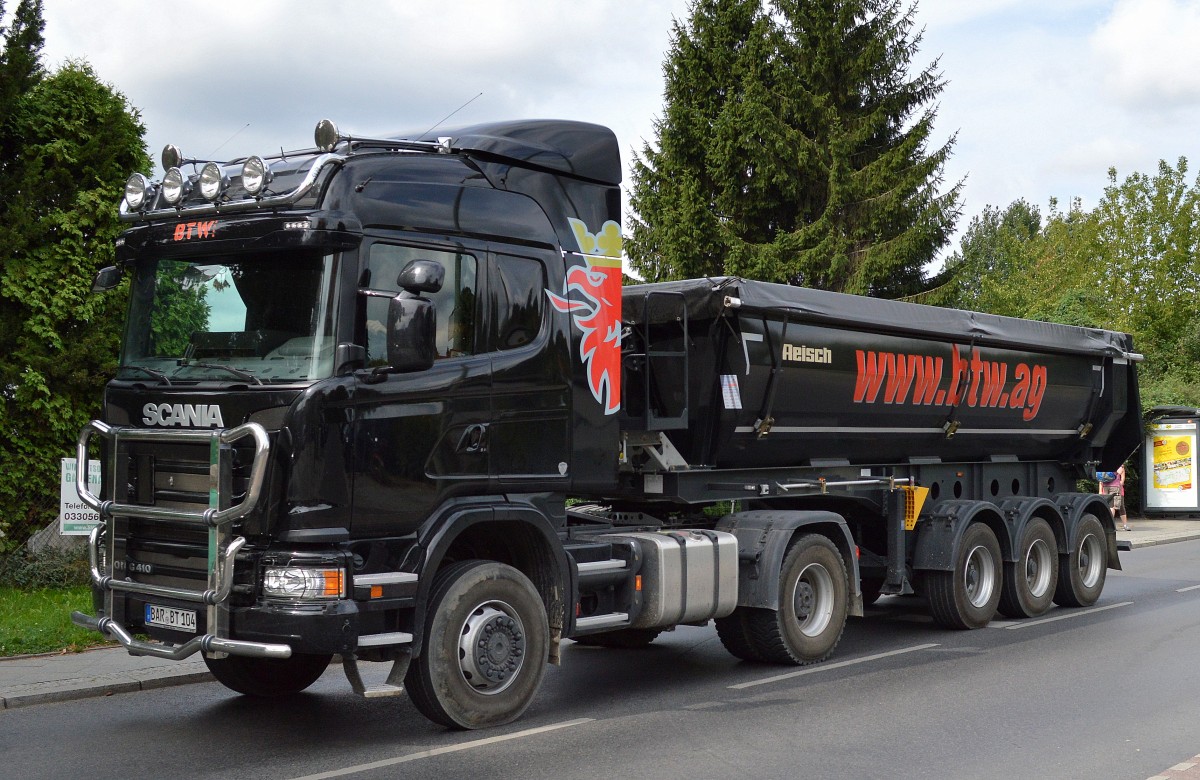 SCANIA G410 Sattelkipper der Fa.BTW am 11.08.14 Berlin-Blankenburg.