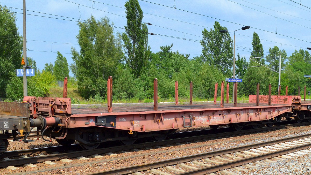 Sechsachsiger Drehgestell-Flachwagen f�r Sathlprodukte der DB mit der Nr. 31 TEN-RIV 80 D-DB 4852 489-2 Samms 489 am 09.07.14 Bhf. Flughafen Berlin-Sch�nefeld.