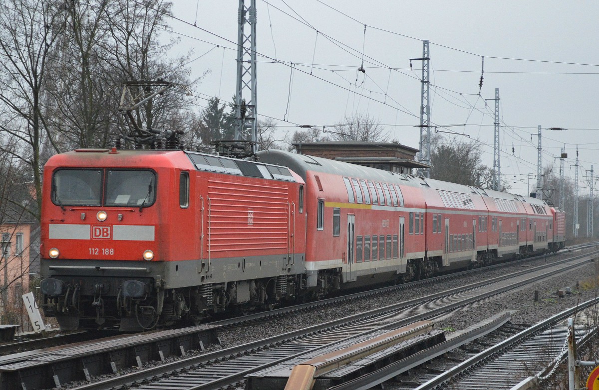 Sonderfahrt? oder PbZ? am 07.01.15 kam 112 188 mit vier Regio-Doppelstockwagen und 112 189 hinten dran außerhalb des Fahrplans Richtung Bernau des Weges, Berlin-Karow. 