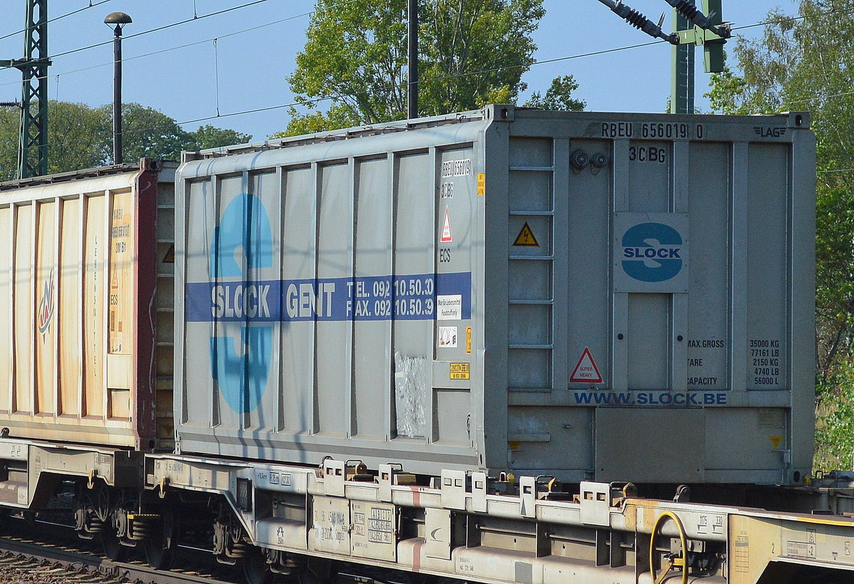 Spezialist für Bulk- und Tanktainer der belgische Intermodal Logistiker SLOCK GENT am 14.09.16 Bf. Flughafen Berlin-Schönefeld.