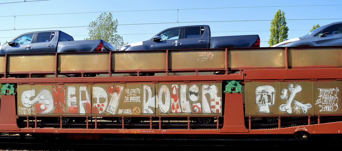 Symbolik-Graffiti (Bedeutung?) am 08.09.16 Bf. Flughafen Berlin-Schönefeld.