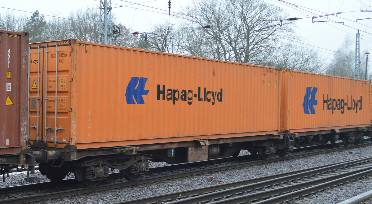 Tschechischer Gelenk-Containertragwagen der der Fa. METRANS mit der Nr. 33 RIV 54 CZ-MT 4960 551-8 Sggrss 576.0 am 23.01.17 Berlin-Hirschgarten.