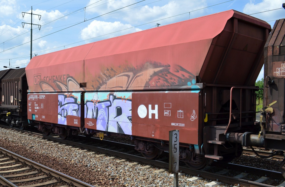 Vierachsiger Sch�ttgutwagen mit schlagartiger Schwerkraftentladung der DB mit der Nr. 81 80 D-DB 6633 096-5 Falns 181 am 01.08.14 Bhf. Flughafen Berlin-Sch�nefeld.