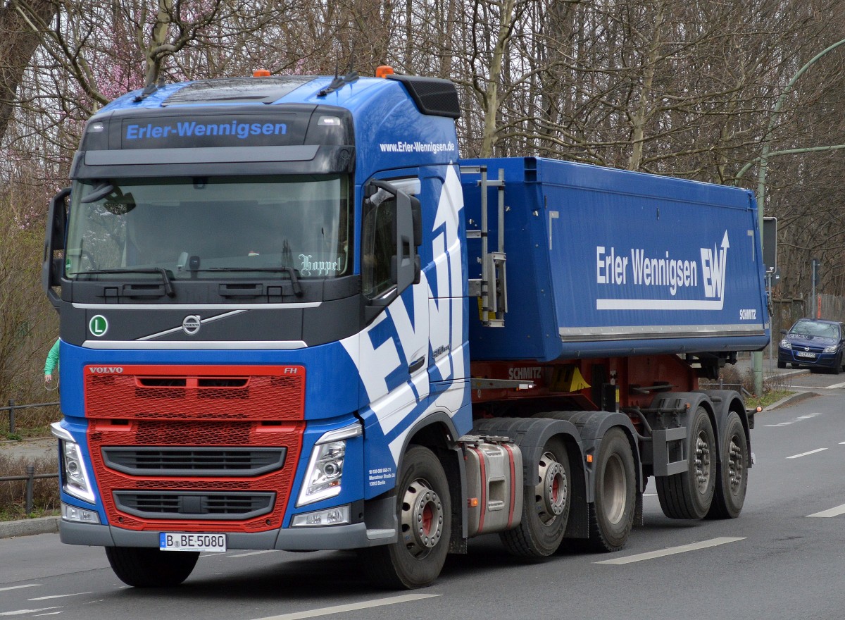 VOLVO FH 500EEV Sattelkipper der Fa.Erler-Wennigsen, 18.03.14 Berlin-Pankow.