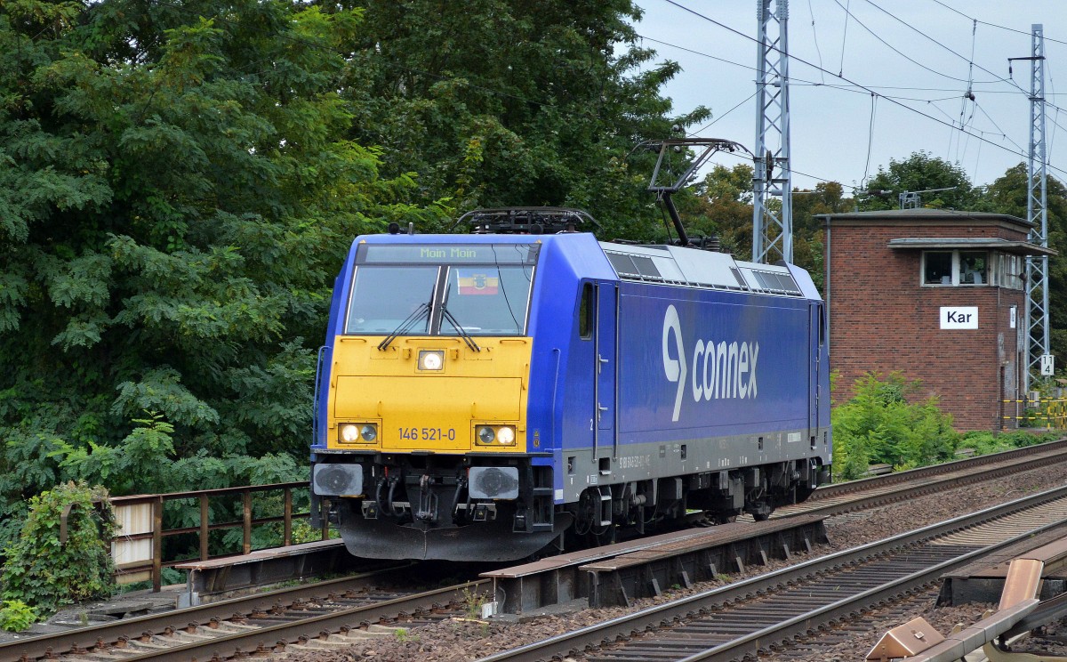 Wahrscheinlich mal wieder zum Güterverkehr eingeteilt um Kesselwagen in Schwedt abzuholen, die connex Lok 146 521-0 Richtung Bernau am 29.08.14 Berlin-Karow