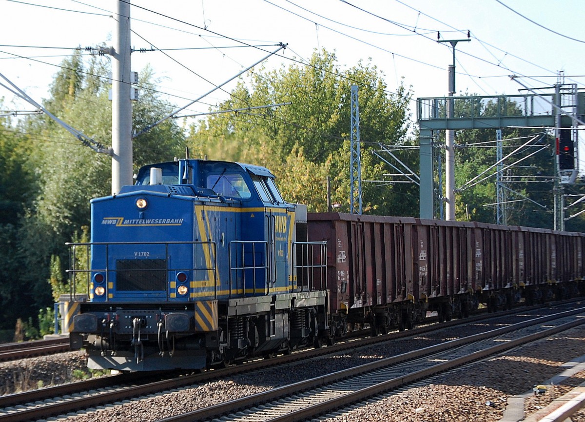 Wieder die von der RBG angemietete MWB V1702 (203 103-7) mit offenen G�terwagen Richtung Karower Kreuz Berlin am 05.09.13 Berlin-Blankenburg.