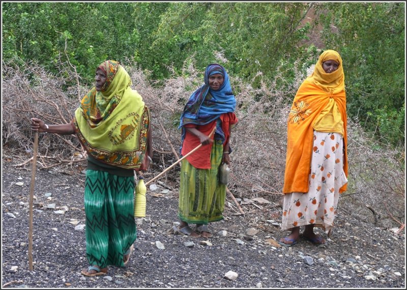 Farbenfrohe Gew�nder tragen die Frauen in der N�he von Baresa auf halbem Weg von Asmara nach Massawa. (29.10.2008)