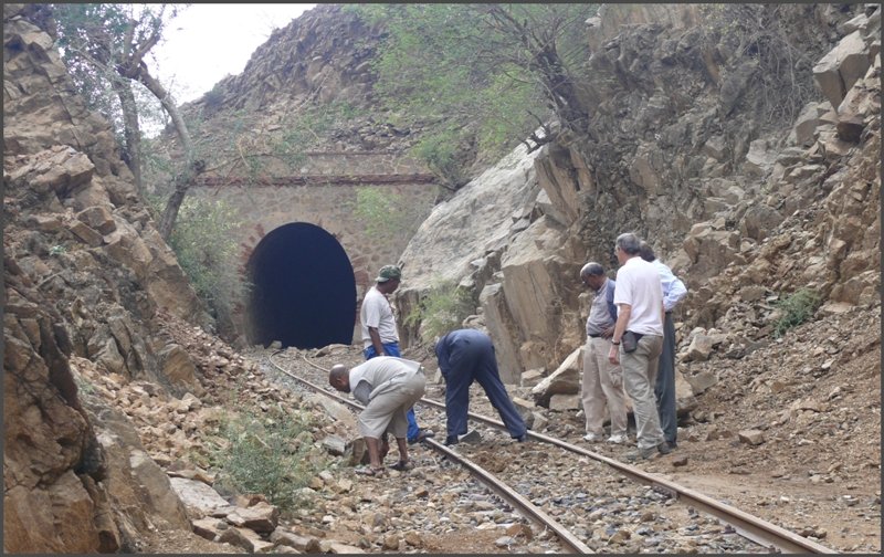 Manchmal sieht der 81 j�hrige Lokf�hrer die Felsbrocken auch etwas zu sp�t und es bleiben nur noch die Reste wegzur�umen. (30.10.2008)