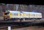 Seit 2006 in Diensten der DB Netz Instandhaltung, der Lichtraummesszug 719 045-7/719 046-5 (Limez III), hier am 18.03.11 nach dem Auftanken auf dem R�ckweg Richtung Bahn-Ausbesserungswerk am Bhf.