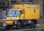 Spezial-Zweiwegefahrzeug zur Ulrtaschallvermessung von Gleisanlagen in dem Fall der DB, ein MB UNIMOG U400 der Berliner Fa.