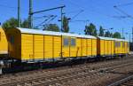 Diese beide Bahndienstwagen befanden sich am Haken der DB Netz Schienenschleifmaschine LORAM HSM 801, es sind der Wagen 99 80 9320 013-2 D-DB HSM-G 360.9 + 99 80 9320 014-0 D-DB HSM-Z 361.8 am