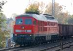 233 127-0 mit einem Ganzzug offener G�terwagen Richtung Bernau, 12.10.10 Berlin-Karow.