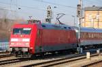 PbZ-Fahrt mit 101 007-3 und einer Reihe DB City-Night-Line Wagen Richtung Berlin-Lichtenberg am 22.02.11 Berlin Greifswalder Str.