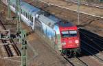 Die Werbelok 101 083-4  Packendes S�dafrika  mit dem EC 249 nach Wroclaw Glowny (Polen) Richtung Berlin Hbf.(tief), 05.03.13 Berlin-Putlitzbr�cke.