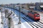 PbZ mit 101 038-8 mit Berlin-Warschau Express Wagengarnitur Richtung Berlin-Grunewald, 13.03.13 Berlin-Putlitzbr�cke.