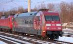 Am Zugende eines PbZ Richtung Berlin-Rummelsburg, 101 Werbelok  Eintracht Frankfurt  101 110-5 am 14.03.13 Berlin-Blankenburg.