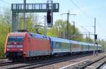 101 096-6 mit tschechischer EC-Wagengarnitur Richtung Berlin-Rummelsburg am 17.04.14 Berlin-Blankenburg.