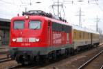 Noch mal als Gesamtbild, der Messzug mit 110 169-0 der DB Systemtechnik und RAILab2 zur Fahrwegmessung + Steuerwagen am 14.03.12 Bhf. Flughafen Berlin-Sch�nefeld.