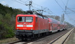 112 114 mit Doppelstockwagengarnitur auf Dienstfahrt Richtung Berlin-Lichtenberg am 06.04.16 Berlin-Hohensch�nhausen.