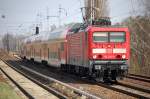 114 013-6 mit dem RE3 nach Elsterwerda, 07.04.11 Berlin-Karow.